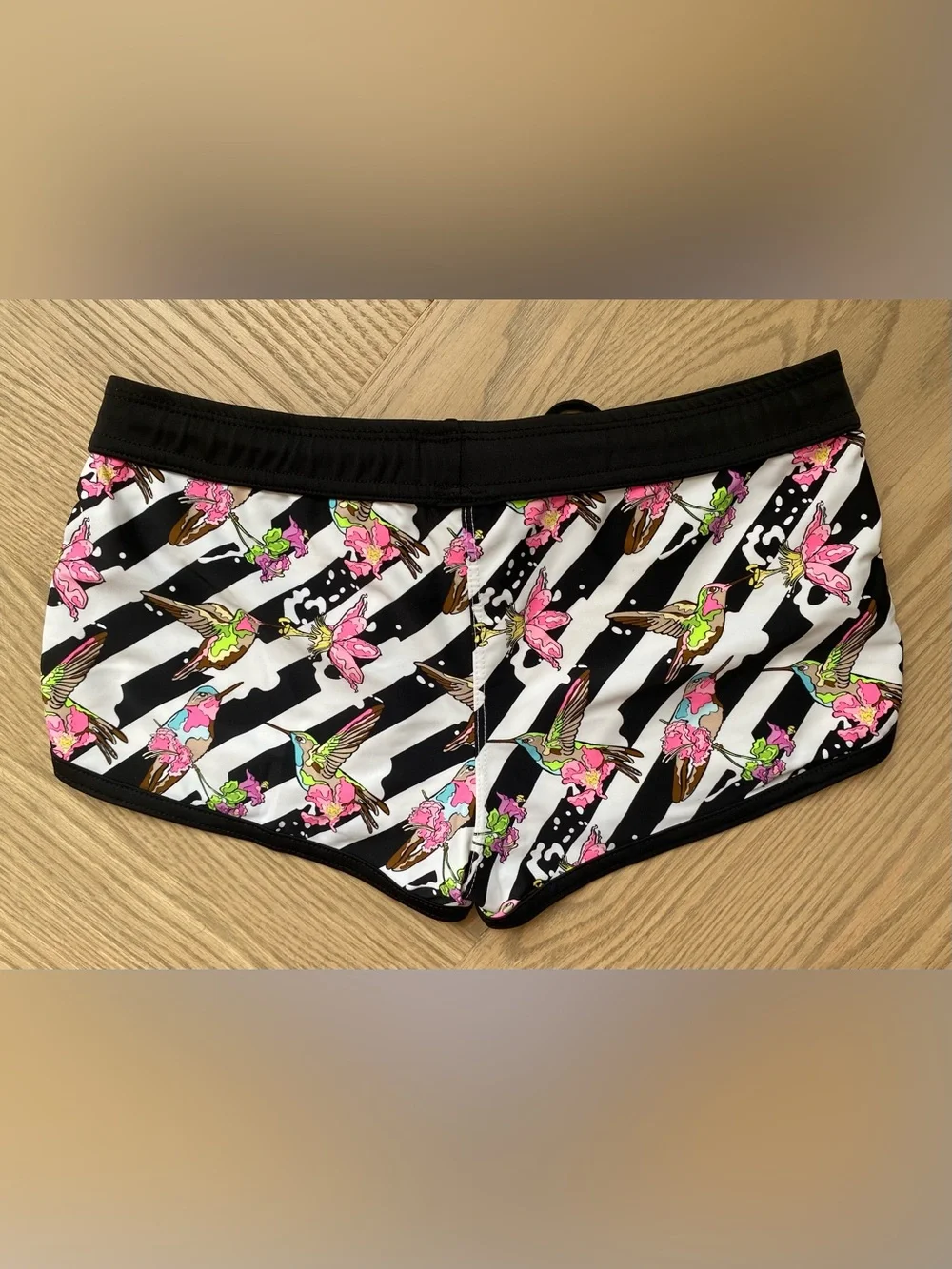 Black Hummingbird Print Men’s Swim Bike Shorts